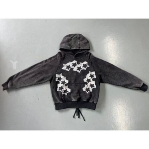 Trendiger Oversize-Hoodie in Schwarz mit weißen Stern-<span class=keywords><strong>Patchwork</strong></span>-Elementen, Herren Distressed Streetwear Pullover, Hip-Hop Casual Hoodie - Product Image 1
