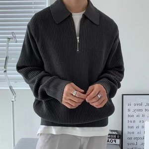 Pull tricoté anti-rides pour homme, nouveau style, décontracté, demi-zip, couleur unie, hiver, haute qualité - Product Image 2
