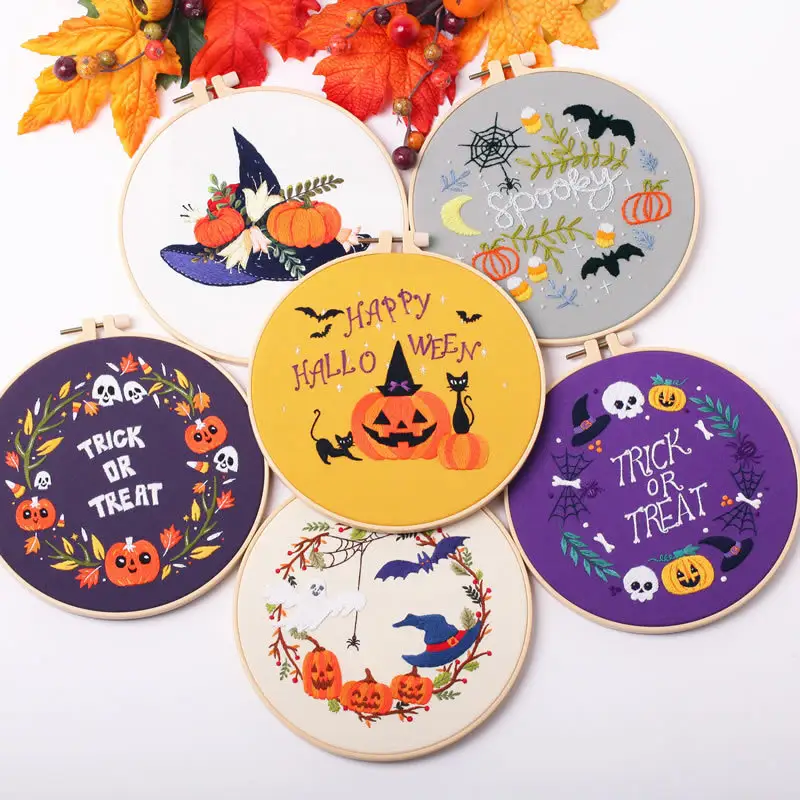 Halloween Set bordir buatan tangan dengan hoop bordir kerajinan jahit untuk dekorasi DIY kit bordir jahitan silang