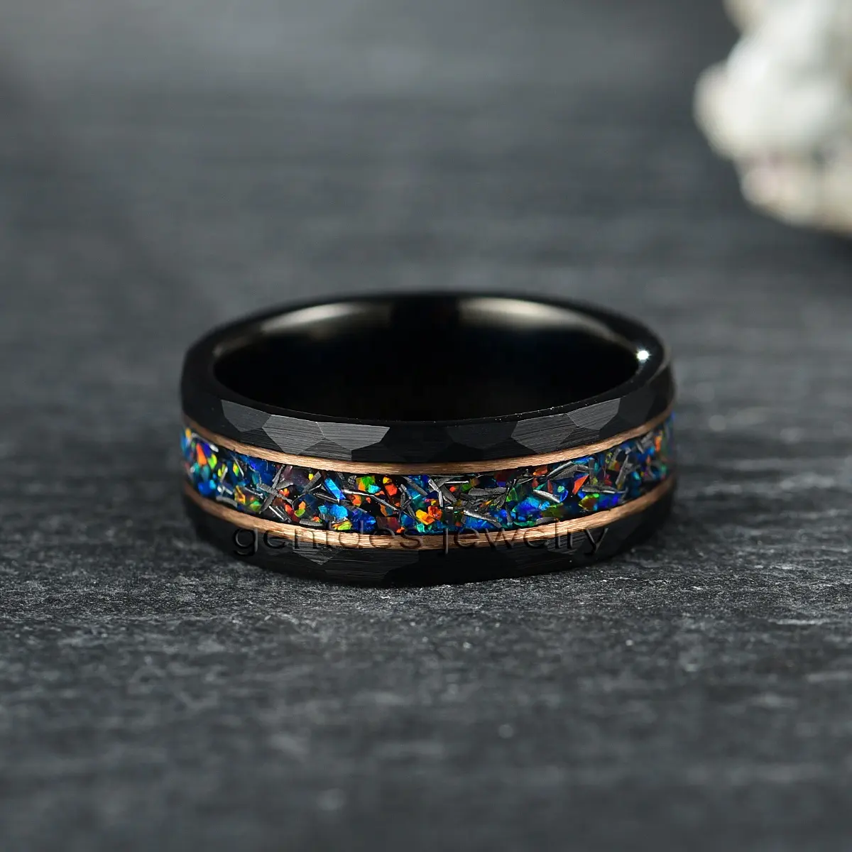 Gentdes Jewelry Custom Rose Gold Wedding Ring Galaxy Opal Jewelry Unique Wedding Band Tungsten Carbide Ring For Men