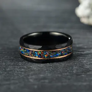 Gentdes Jewelry Custom Rose Gold Wedding Ring Galaxy Opal Jewelry Unique Wedding Band Tungsten Carbide Ring For Men