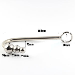 Grande Taille En Acier Inoxydable En Métal Crochet Anal Avec 3 Perles Anales Jouets Sexuels Anaux Plug Anal - Product Image 2