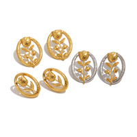 Anting Zirkon Baja Tahan Karat Terlaris Tahan Lama Warna Tidak Luntur Lapis Emas 18K Bentuk Oval Bunga Untuk Pesta Ulang Tahun