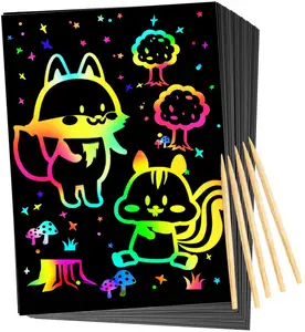 Scratch Rainbow Art For Kids Magic Scratch Off Paper Children Art Crafts Set Kit Supplies Toys Black Scratch Sheets Notes Cards