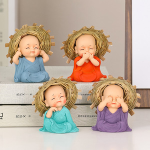 Cute Monk Figurine Resin 4Pcs Desk <b>Decor</b> Gift Feng Shui Style Light Weight Office Decoration - Product Image 1