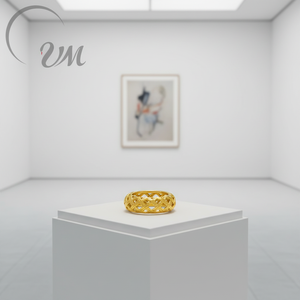 Anillo de Eternidad Geométrico Hueco Tejido de Acero Inoxidable Único para Mujer de UM JEWELRY, Anillo Ancho con Engaste de Bisel, Chapado en Oro de 18K, de Moda - Product Image 5