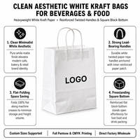Sacs en papier kraft blancs imprimés sur mesure avec poignées torsadées, sacs d'emballage pour café, lait, thé à emporter pour restaurant