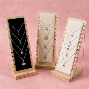 Expositor de Collares de Terciopelo Verde Beige, Soporte de Bambú para Colgar Joyas, Tablero de Exhibición - Product Image 2