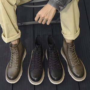 รองเท้าบูทหนังแท้ผู้ชายแบบผูกเชือกข้อเท้า น้ำหนักเบา สวมใส่สบาย กันลื่น แฟชั่นทันสมัย แห้งเร็ว มีสินค้าพร้อมส่ง - Product Image 5