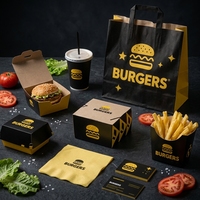Vente en gros de boîtes d'emballage en papier jetables pour hamburgers, écologiques, biodégradables, recyclables, personnalisées et imprimées