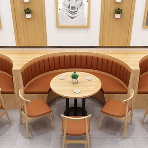 Modern <b>Restaurant</b> Tables and Chairs Booth <b>Sets</b> Furniture Coffee Cafe Shop Fast Food Bar Wood Seat - Product Image 4