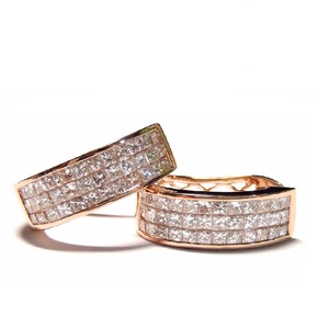 Boucles d'oreilles créoles larges en or rose massif 18 carats avec diamants naturels taille princesse, sertissage invisible, fournisseur en gros personnalisé, cadeau de mariage - Product Image 1