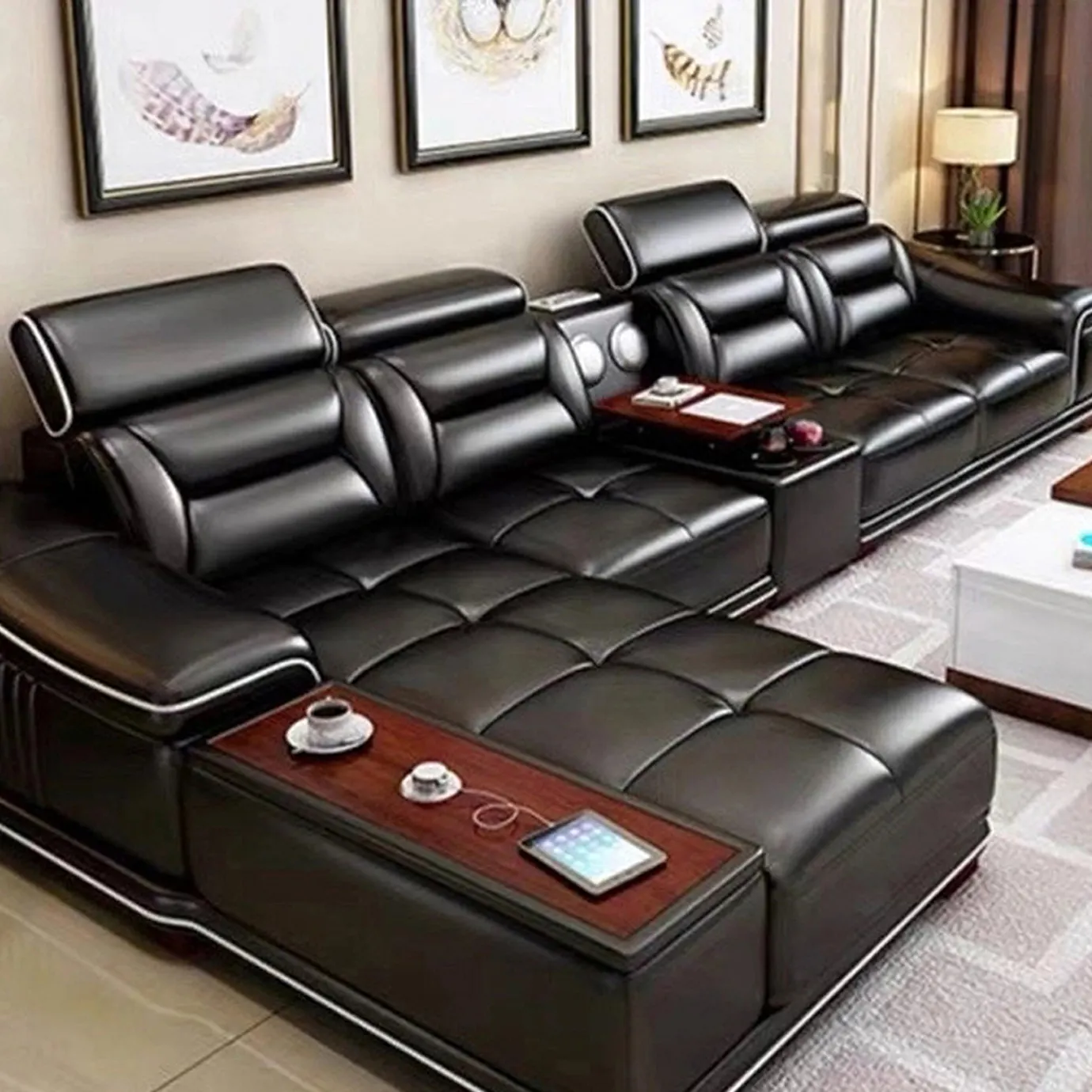 Итальянский дизайн, Королевский Элегантный кожаный диван с откидывающейся спинкой, роскошная мебель для гостиной