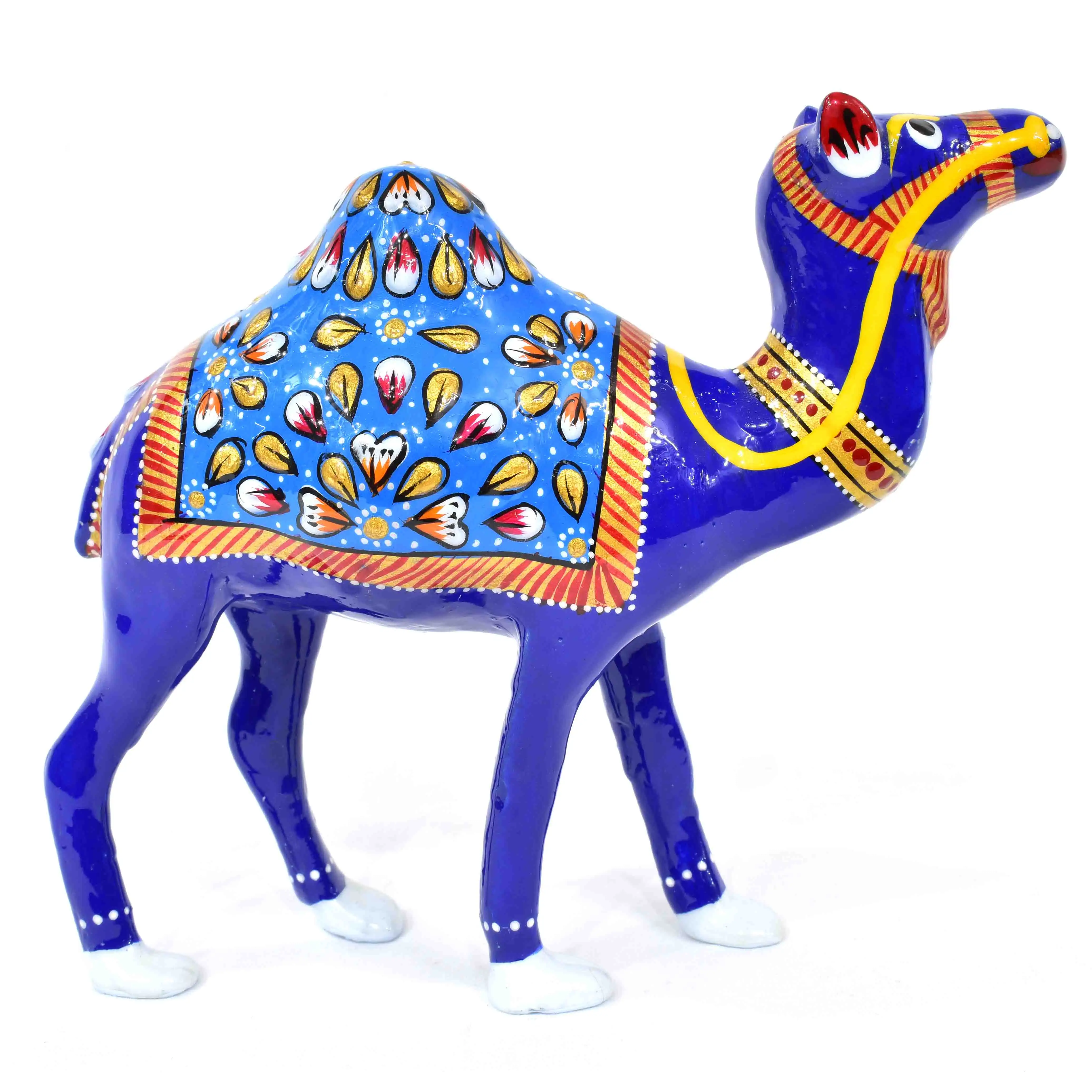 Metall handwerk Maßge schneiderte Aluminium Metall gemalte Kamels tatue Tiers tatue in blauer Farbe für Heim-und Büro dekoration