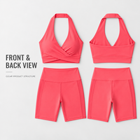 Ensemble de yoga deux pièces personnalisé pour femme : soutien-gorge de sport dos nu et short cycliste taille haute avec poches pour la pratique du yoga