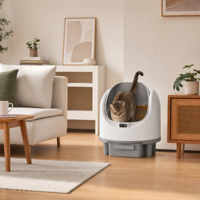 Bac à litière pour chat semi-fermé en PP, écologique, intelligent, automatique, autonettoyant, isolation des odeurs, anti-éclaboussures, 65L, sans poussière