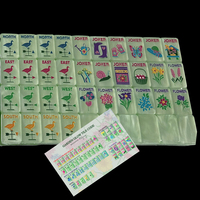 Ubin Mahjong Kustom Akrilik Mewah 160 Buah, Motif Taman Hijau Berkilau, Mutiara Matcha Amerika, Ukiran Khusus