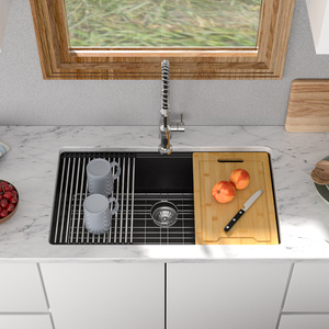 Sarlai gruppo 32 "x 19" quarzo composito con sporgenza Workstation <span class=keywords><strong>nero</strong></span> <span class=keywords><strong>opaco</strong></span> 32 pollici granito lavello da <span class=keywords><strong>cucina</strong></span> - Product Image 2