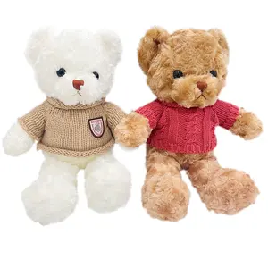 Fabrika fiyat nokta oyuncak ayı beyaz kahverengi kazak peluş ayı oyuncak ayı çocuk peluş oyuncak hediye