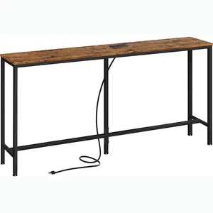 Narrow Entryway Skinny Hallway Behind Couch Table Console Table with Outlet, 63 Inch Sofa Table with Charging Station