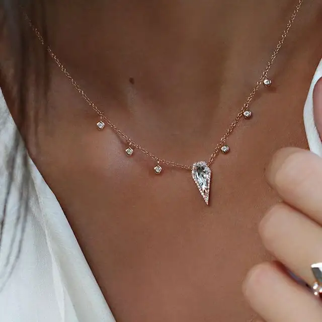 2023 элегантный шип большой камень pave кулон cz drop очарование серебряные ювелирные изделия ожерелье