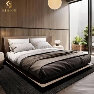 Conjunto de móveis de quarto moderno e minimalista, cama king size queen size, economizadora de espaço, camas estofadas de veludo e couro