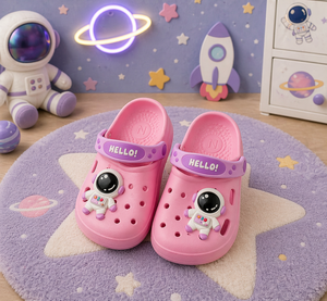 Sandali piatti da donna rosa con design gatto cartone animato, scarpe estive slip-on in PVC con punta tonda e intersuola in EVA, senza talloniera - Product Image 1