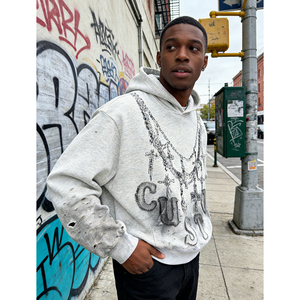 Sweat à capuche pour homme OEM personnalisé, blanc, de haute qualité, zippé, style vintage, effet usé, coupe ample, 400 GSM, streetwear - Product Image 2