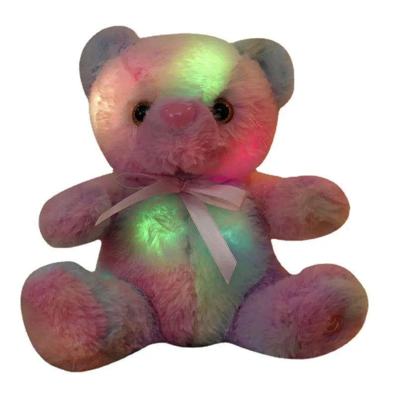 Cute luminous bear figures wholesale sitting ribbon bear dolls children's girls gift dolls wholesale