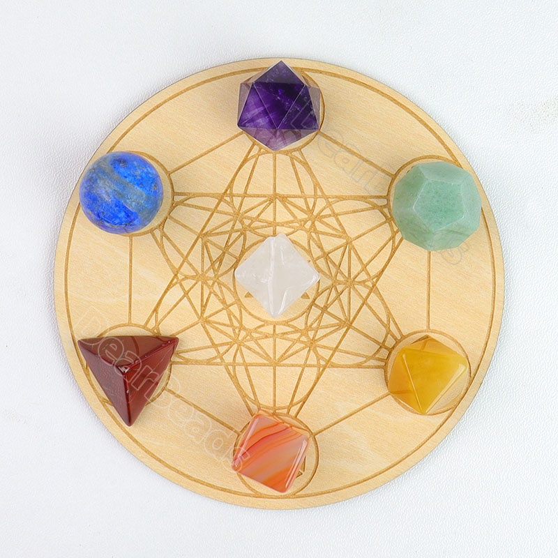 木製クリスタルチャクラレイキヒーリンググリッドプレート