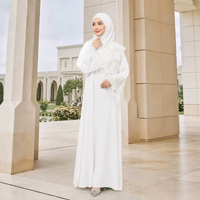 Polyester-Spitzenbesatz mit Hotfix-Strass Abaya Kaftan Bescheidenes Muslimisches Knöchellanges Kleid mit Blumenmuster und Passendem Hijab für Partys