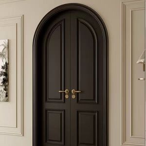 <span class=keywords><strong>Porte</strong></span> d'entrée en verre cintrée de style américain rétro marron avec structure en bois massif pour villa - Product Image 6