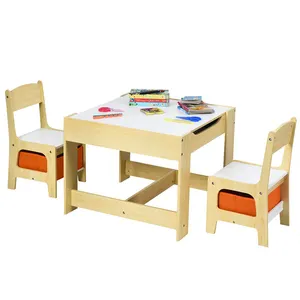 Kids Wooden Art Table And 2 Chairs With A Small Bookcase For Storage And Reinforced Legs Activity Table Children's Furniture