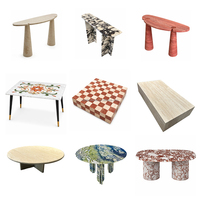 Table console sculpturale en travertin rouge faite à la main avec double piétement, table d'entrée en travertin rouge pour la décoration de l'entrée