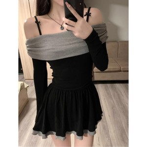 Falda <span class=keywords><strong>de</strong></span> Línea A con Pliegues y Cintura Ajustada, Estilo Francés, con Contraste <span class=keywords><strong>de</strong></span> Color y Parches, para Otoño e Invierno - Product Image 2