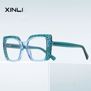 กรอบแว่นตา XINLINew Design 2188 Tr90 Acetate ทรงสี่เหลี่ยมขนาดใหญ่สำหรับผู้หญิง ป้องกันแสงสีฟ้า ลายเรขาคณิต - Product Image 1