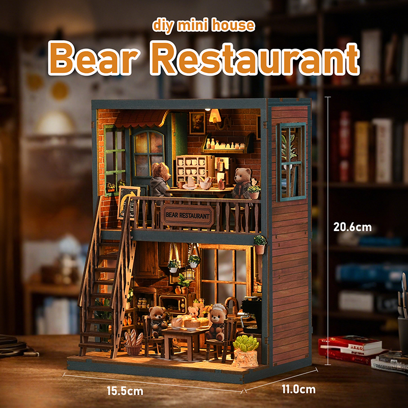 Bear Restaurant DIY Miniature House & Book Nook Kit
