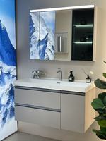 Meuble-lavabo de salle de bain moderne avec caractéristiques résistantes à l'humidité et anti-déformation, support technique en ligne