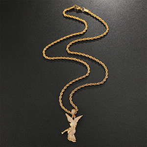 Bijoux Vintage Nouveaux Designs Hip Hop Glacé Angle Pendentif pour Hommes Religieux Bling Cubique Zircon <span class=keywords><strong>Ange</strong></span> avec Pistolet Pendentif Collier - Product Image 6