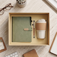 Coffret Cadeau 3-en-1 de Carnets Rigides en Gros avec Logo Personnalisé, Stylo Bille et Gobelet à Café Réutilisable