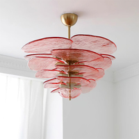 Lustre LED moderne en verre rouge à fleurs, 2700K, blanc chaud doux, pendentif créatif en forme de pétale, pour salle à manger, chambre, salon, art