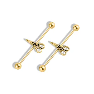 Fashion Simply Scissors Pattern 316L Stainless Piercing Jewelry Steel Unisex Barbell Earrings Stud