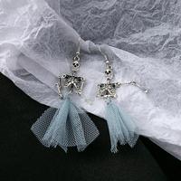Boucles d'oreilles pendantes Crâne Humanoïde Squelette Halloween Style Européen et Américain, en Alliage de Zinc, Maille Bleue, Style Punk, Bestseller