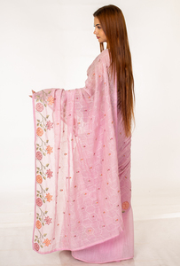 Sari de Diseño Color Malva con Bordado Floral de Kota Tussar para Mujer, Ideal para Festivales, Bodas y Celebraciones Culturales - Product Image 3