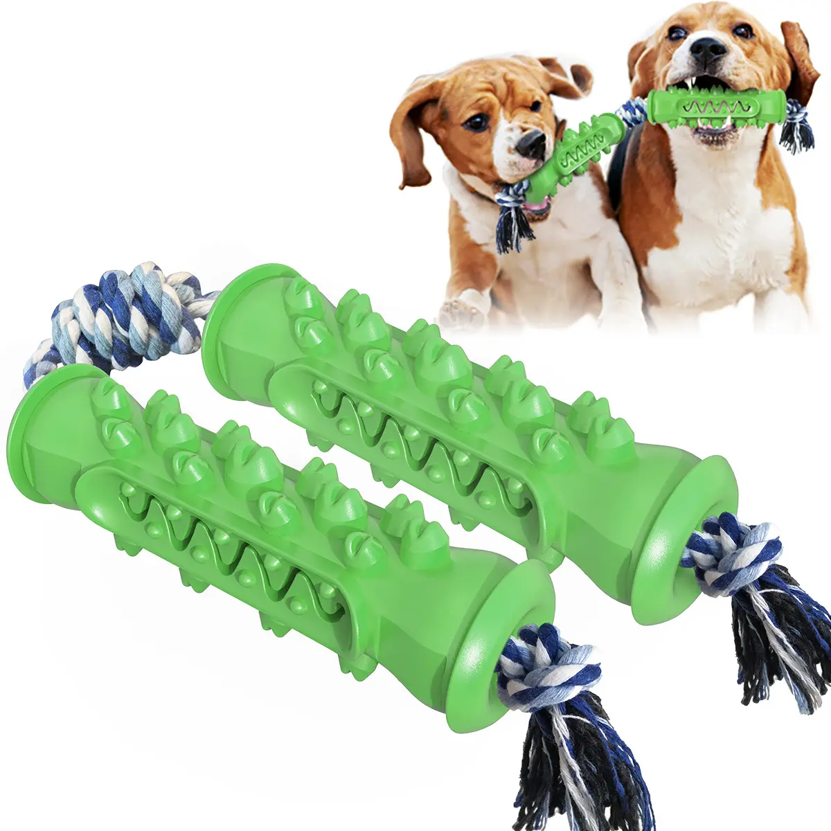 Nieuwe Amazon Hot Sale Duurzaam Bot Hond Kauw Speelgoed Met Katoenen Touw Tpr Plastic Tandjes Stick