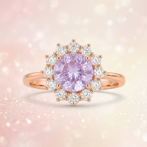 Luxury <b>Lavender</b> Amethyst Gemstone Floral Ring Diamond Accents 10K 14K 18K Gold 925 935 Silver for Wedding Engagement <b>Gift</b> Party - Product Image 1