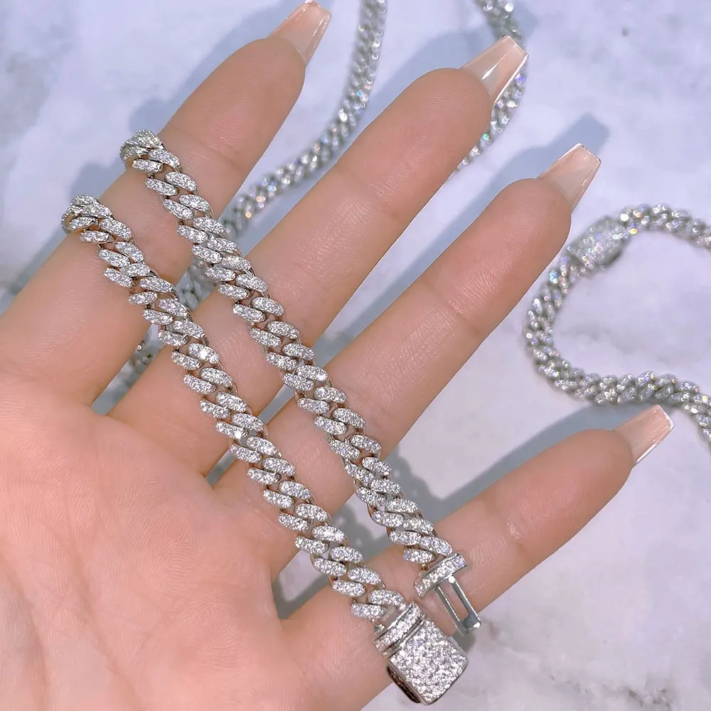 925 sterling silver 6mm 8mm 10mm 12mm 14mm miami chain iced out bling hip hop moissanite diamond cuban necklace