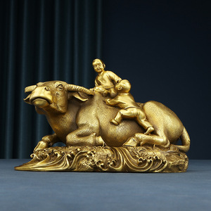 Copper World Brass Cowherd Riding Bull Figurine Handmade Chinese Style Desktop <b>Ornament</b> For Living Room Office Decoration - Product Image 3