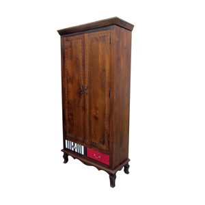 Armoire en bois de manguier massif avec étagères de rangement multi-niveaux, armoire de chambre spacieuse avec structure robuste et texture naturelle - Product Image 2