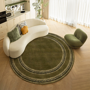 Tapis en laine verte de style rétro du milieu du siècle, avec motif fantaisie fabriqué à la machine, antidérapant et écologique, pour salon - Product Image 6